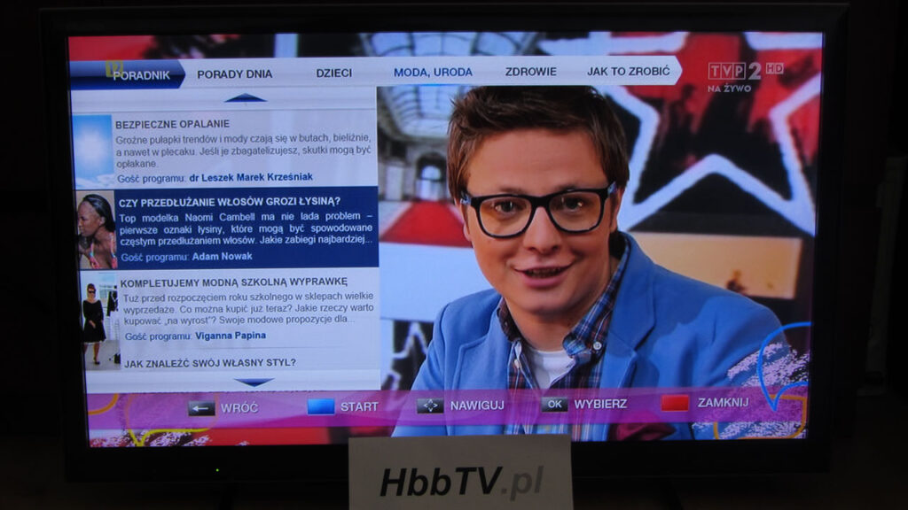 Wizualizacja aplikacji telewizyjnej HbbTV dedykowanej do programu "Pytanie na śniadanie" - strefa poradnik.