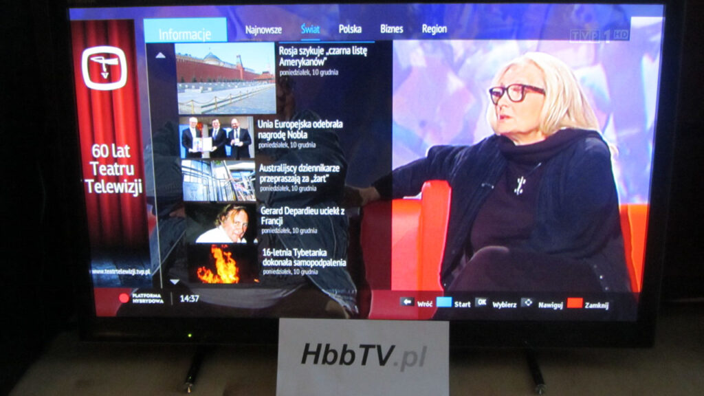 Serwis Info w HbbTV od TVP - lista wiadomości