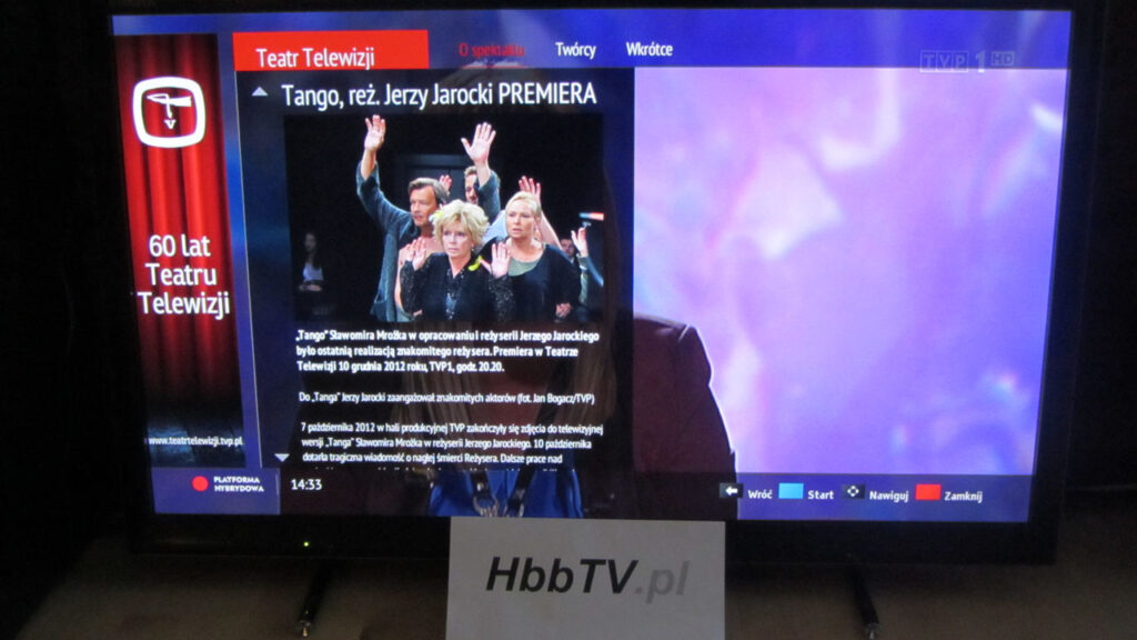 Informacje o spektaklu w serwisie HbbTV Teatr Telewizji od TVP